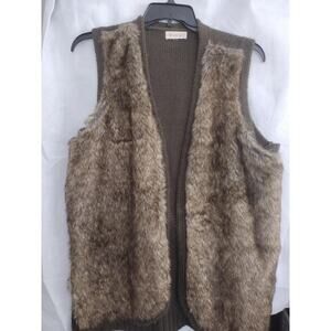 Ariat Vest Womens Large Brown Faux Fur Knit Sweater Longline Western Layering
